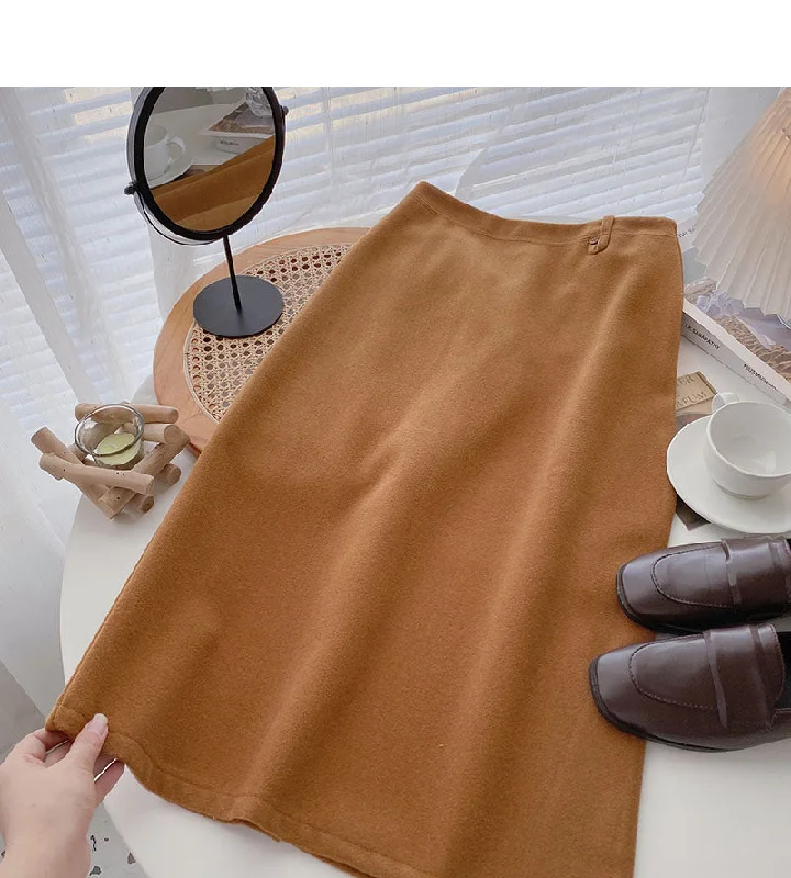 Korean fashion retro split A-shaped high waist skirt  5799 linen skirt relaxed