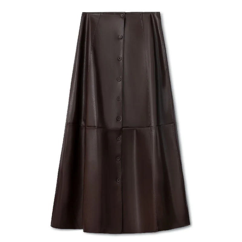 Leather Maxi Skirt - Brown silk skirt lustrous