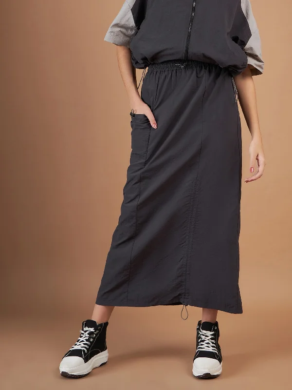 Lyush Women Dark Grey Side Ruched Parachute Skirt flowy skirt hem