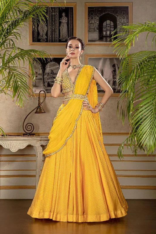 Yellow Printed Skirt with stylish blouse and belt wrap skirt elegant