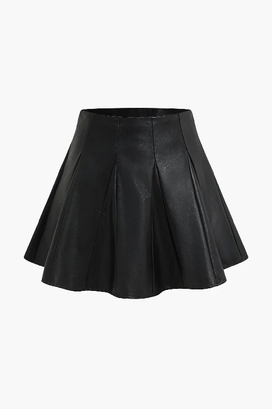 Solid Faux Leather Ruched Skirt slim fit skirt