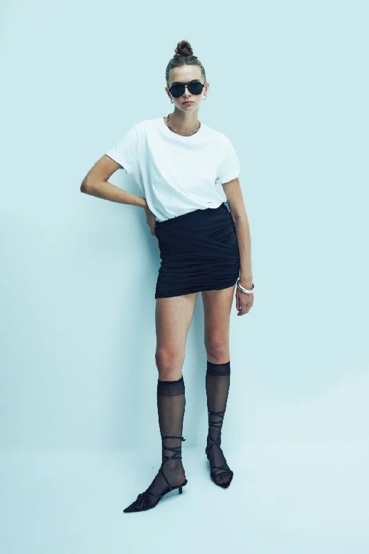 Micha Jersey Asymmetric Mini Skirt in Black linen skirt airy