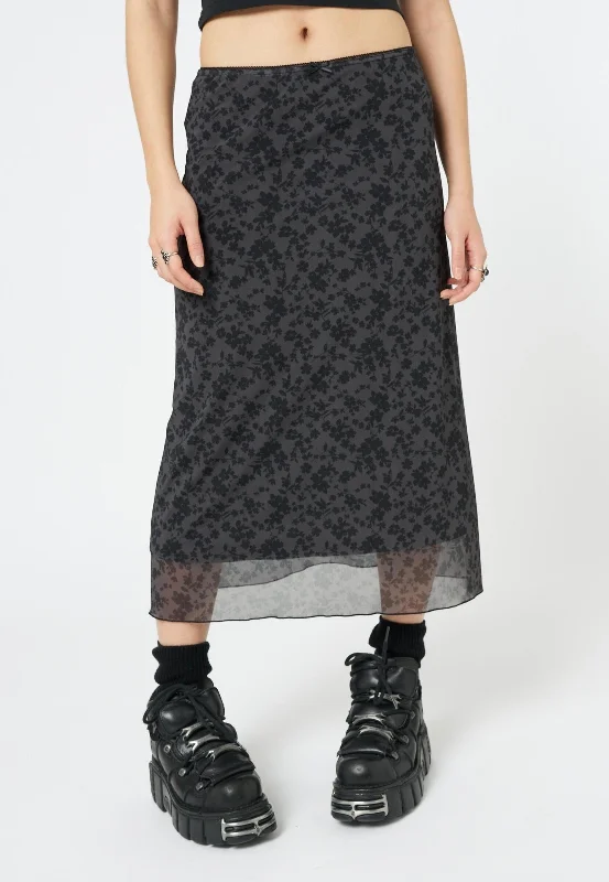 Minga London - Hydra Floral Print Black - Skirt denim skirt fashionable