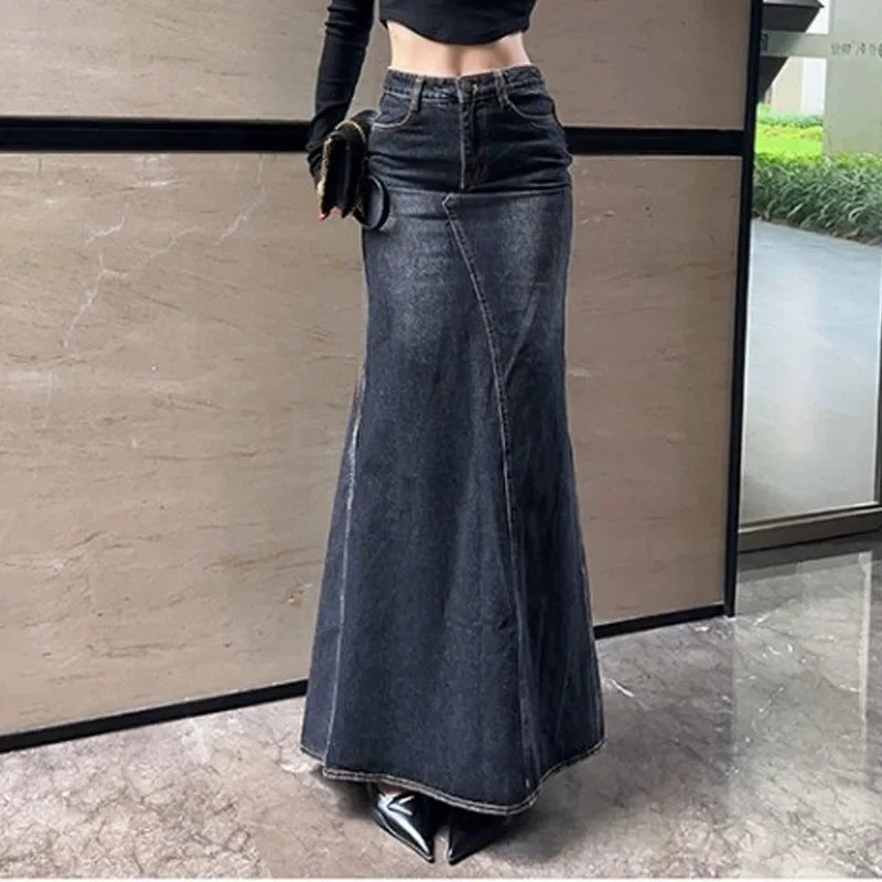 New Autumn Winter Hip-hugging Denim Long Skirt Bottom wool skirt sturdy