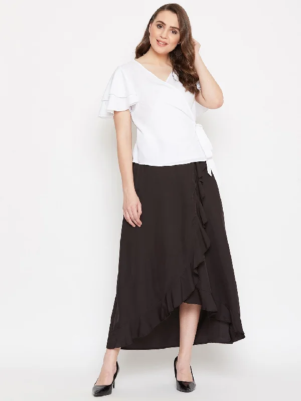 Women's Overlap Top & Ruffle Skirt Set  - BitterLime corduroy skirt comfortable