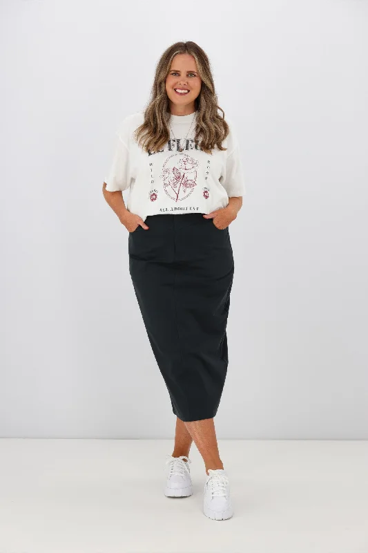 PQ Collection Audrey Maxi Skirt Charcoal silk skirt lustrous