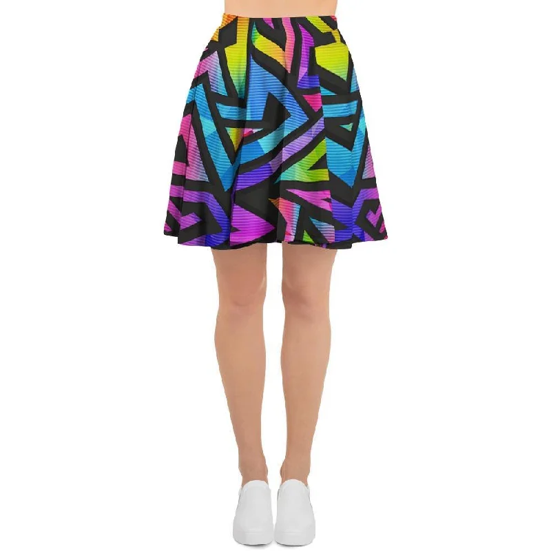 Rainbow Geometric Abstract Women's Skirt casual skirt length