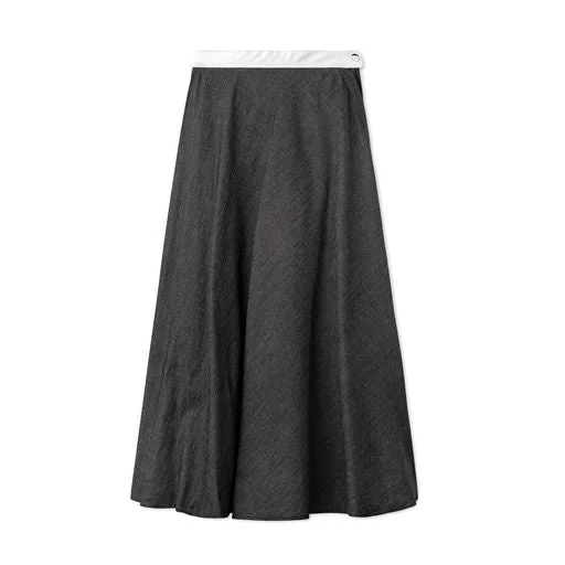 Signature Summer Circle Midi Skirt - Black Denim Leather Edition velvet skirt plush