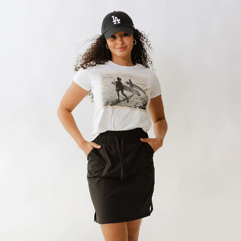 The Away Skirt, Black corduroy skirt textured