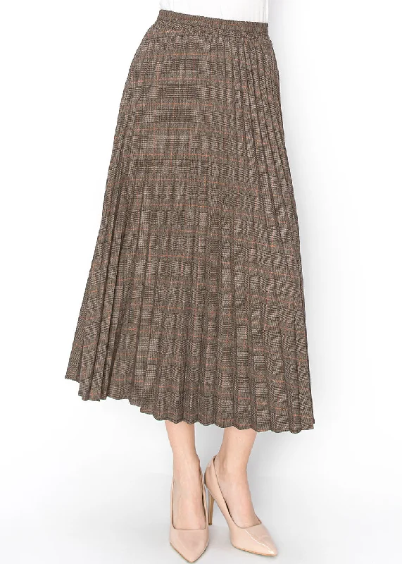 Timeless Appeal: Brown Plaid Pleated Skirt denim skirt classic