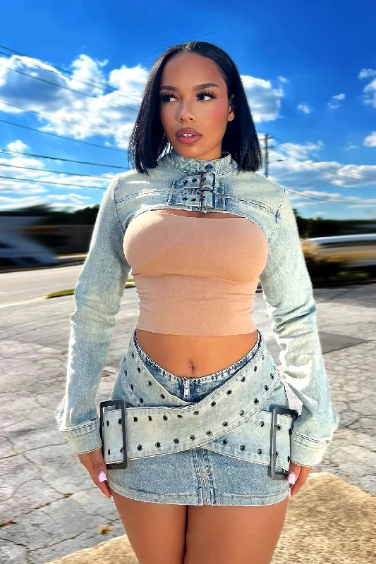 Toxic Buckle Crop Jacket & Buckle Skirt SET cashmere skirt soft