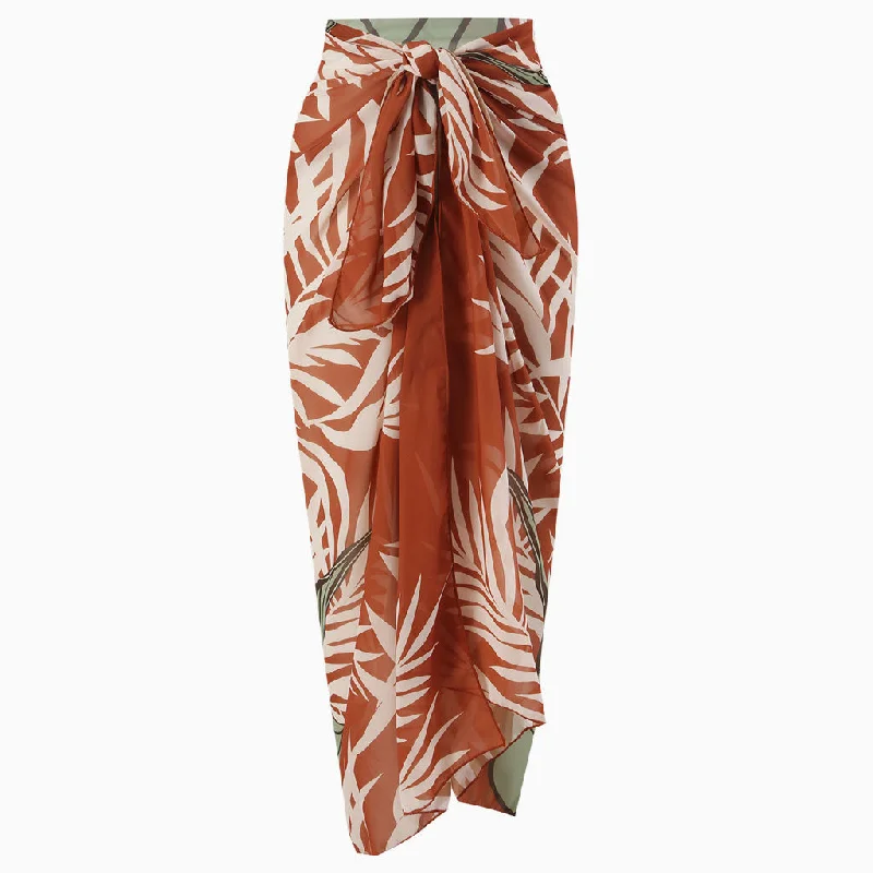 Tropical Print High Waist Chiffon Bow Tie Side Maxi Wrap Sarong Cover Up wool skirt warm