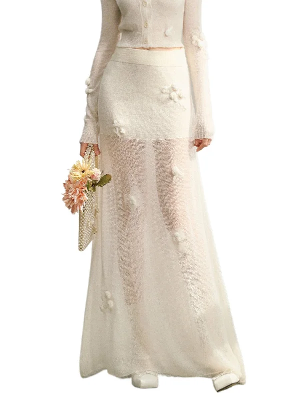 White Rose Hand-Crocheted Mohair Knit Skirt wool skirt breathable