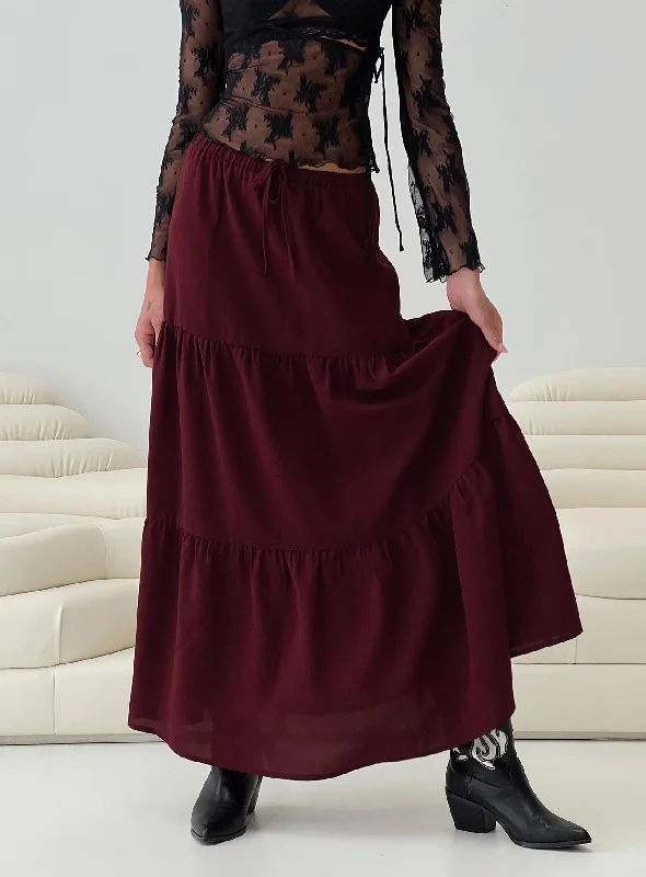 Whole Again Maxi Skirt Burgundy low waist skirt