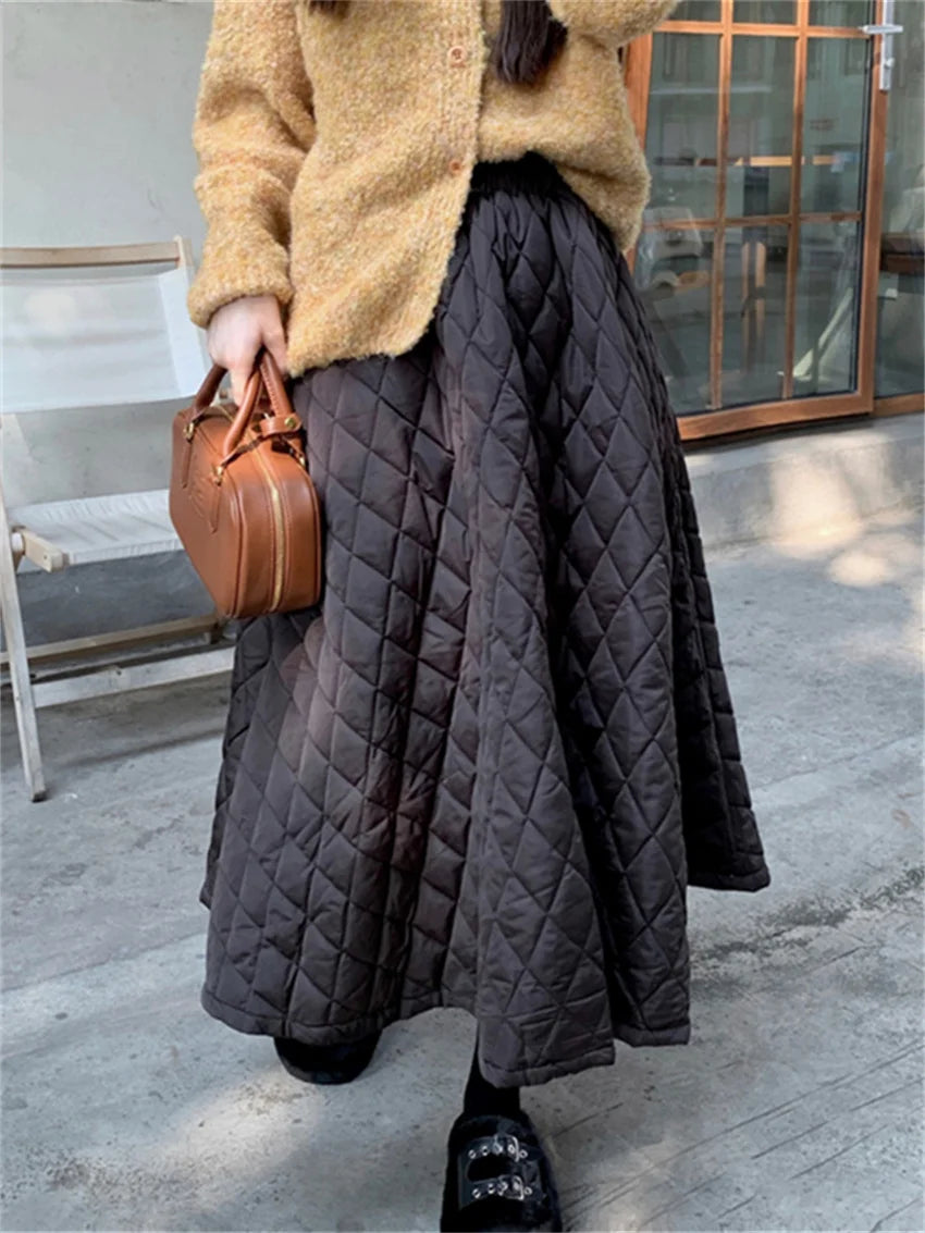 Winter All Match Cotton Padded Loose Office High Waist Warm Skirt wool skirt breathable