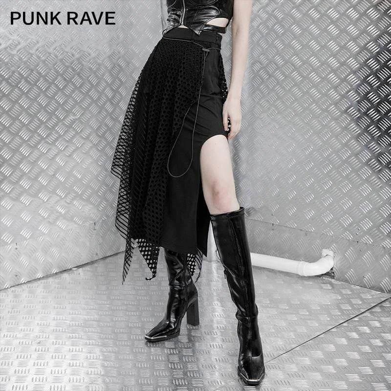 Women's Gothic Mesh Splicing A-line Skirts pleated skirt texture