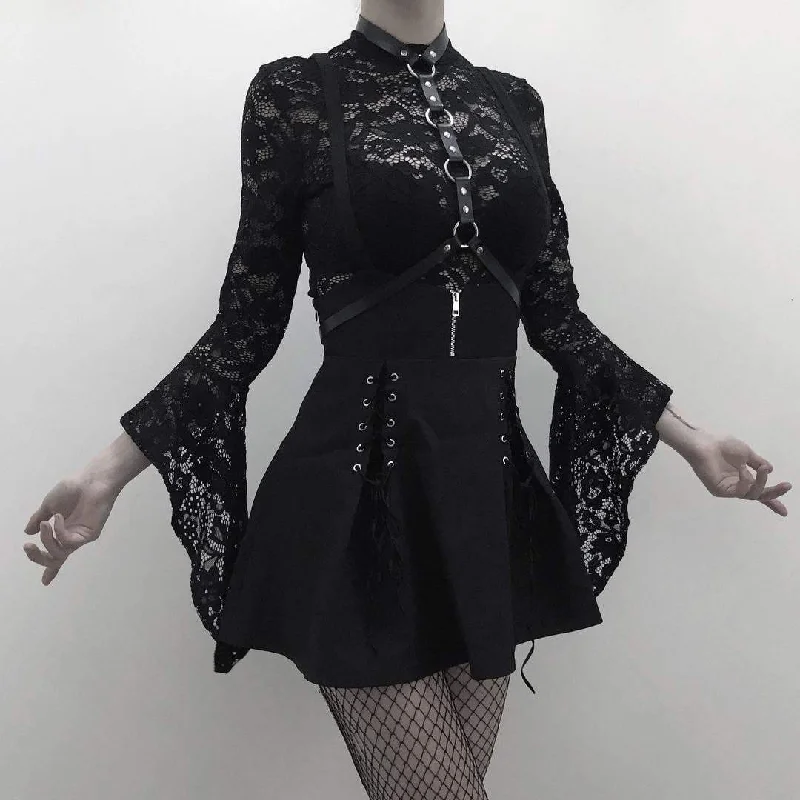 Women's Short Punk Skirt With Lacing velvet skirt rich