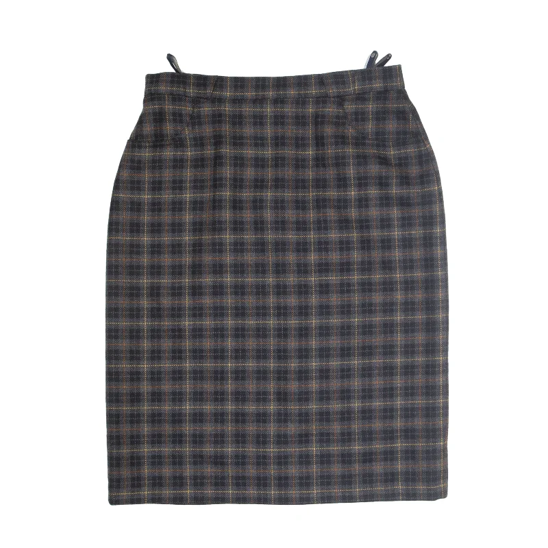 YOUR SIXTH SENSE Midi A-Line Skirt Grey 90s Wool Check Womens UK 16 zip skirt side